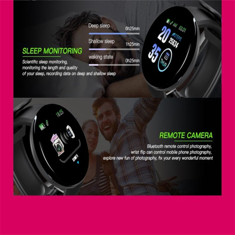 D18 1.3inch TFT Color Screen Smart Watch IP65 Waterproof,Support Call Reminder /Heart Rate Monitoring/Blood Pressure Monitoring/Sleep Monitoring(Black) - Smart Wear by buy2fix | Online Shopping UK | buy2fix