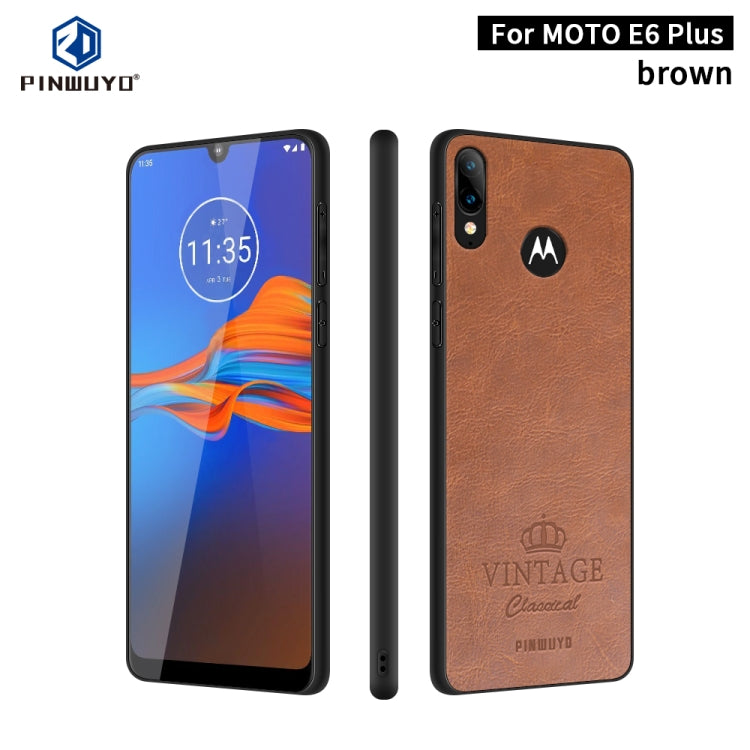 For MOTO E6 plus PINWUYO Pin Rui Series Classical Leather, PC + TPU + PU Leather Waterproof And Anti-fall All-inclusive Protective Shell(Brown) - Motorola Cases by PINWUYO | Online Shopping UK | buy2fix