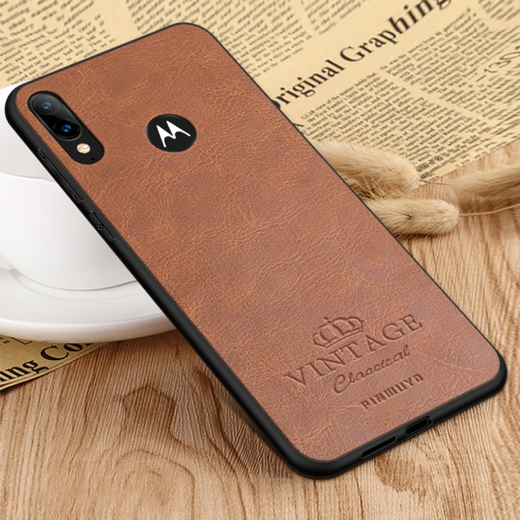 For MOTO E6 plus PINWUYO Pin Rui Series Classical Leather, PC + TPU + PU Leather Waterproof And Anti-fall All-inclusive Protective Shell(Brown) - Motorola Cases by PINWUYO | Online Shopping UK | buy2fix