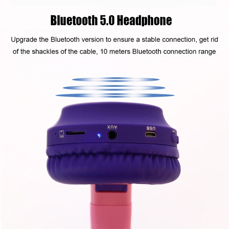 BT028C Cute Cat Ear Bluetooth 5.0 Headphones Foldable On-Ear Stereo Wireless Headset Headphone with Mic / LED Light / FM Radio / TF Card(Purple) - Headset & Headphone by buy2fix | Online Shopping UK | buy2fix