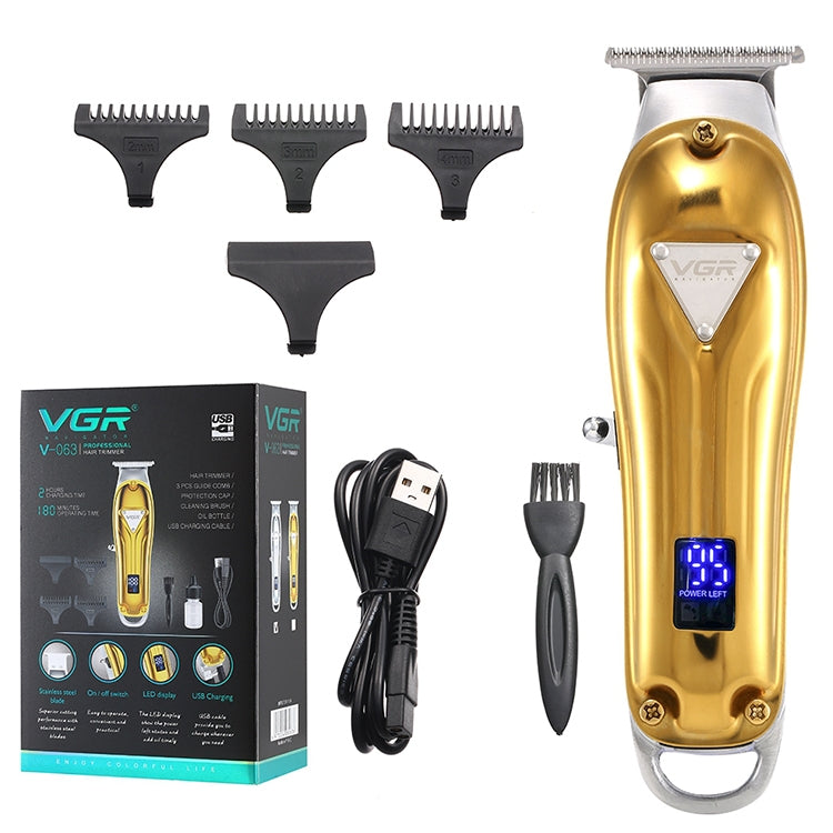 VGR V-063 8W USB Household Portable Metal Hair Clipper with LCD Display(Gold) - Hair Trimmer by VGR | Online Shopping UK | buy2fix