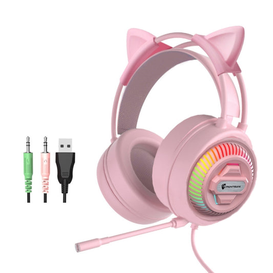 PANTSAN PSH-400 USB Computer Head-Mounted Luminous RGB Wired Headset, Specification:3.5mm Pink+Cat Ear - Multimedia Headset by PANTSAN | Online Shopping UK | buy2fix