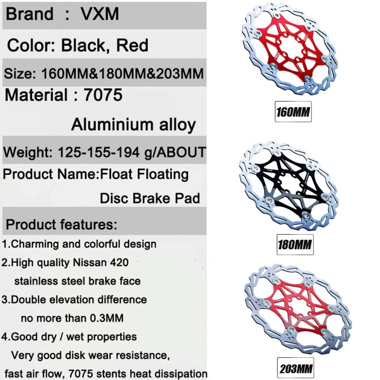 VXM Bicycle Mountain Bike Floating Brake Disc Brake 160mm(Red) - Outdoor & Sports by VXM | Online Shopping UK | buy2fix