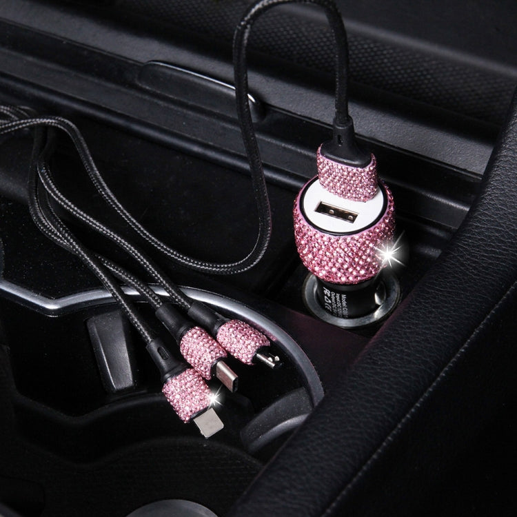 Diamond Car Dual USB Charge Mobile Phone Safety Hammer Charger(pink ) - In Car by buy2fix | Online Shopping UK | buy2fix