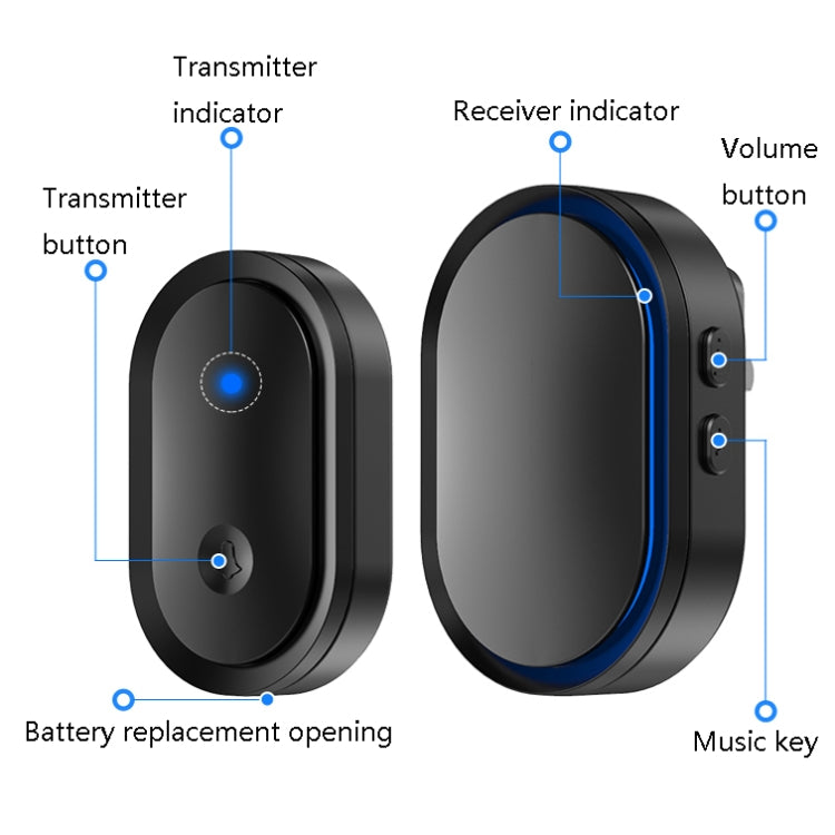 CACAZI A99 Home Smart Remote Control Doorbell Elderly Pager, Style:UK Plug(Black) - Wireless Doorbell by CACAZI | Online Shopping UK | buy2fix