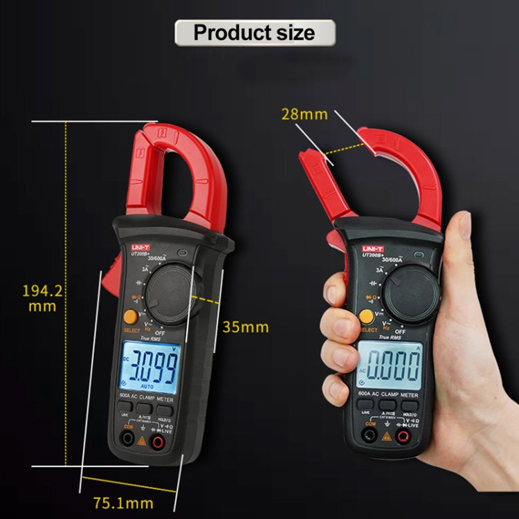 UNI-T  UT200A+ 400A Digital Clamp Multimeter AC/DC Voltage Detector Frequency Resistance Tester - Digital Multimeter by UNI-T | Online Shopping UK | buy2fix