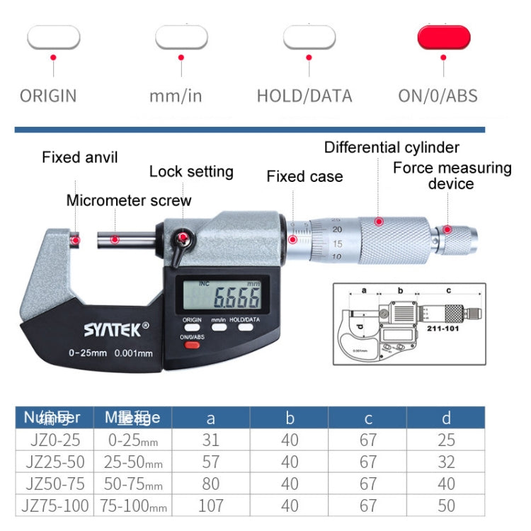 Digital Display Outer Diameter Micrometer 0.001mm High Precision Electronic Spiral Micrometer Thickness Gauge, Model:0-25mm - Consumer Electronics by buy2fix | Online Shopping UK | buy2fix