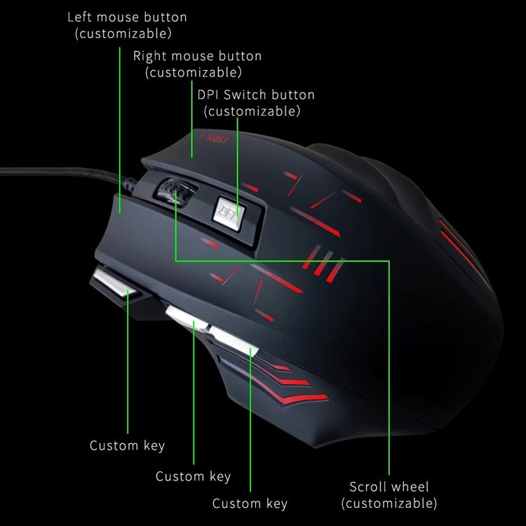 MOS7 7 Keys One-click Combo Custom Keyboard Shortcuts Game Mice, Cable Length: 2m(Black) - Wired Mice by buy2fix | Online Shopping UK | buy2fix