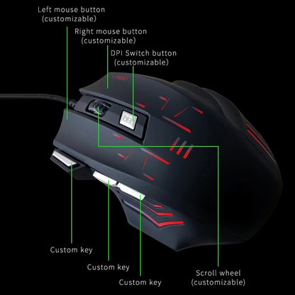 MOS7 7 Keys One-click Combo Custom Keyboard Shortcuts Game Mice, Cable Length: 2m(Black) - Wired Mice by buy2fix | Online Shopping UK | buy2fix