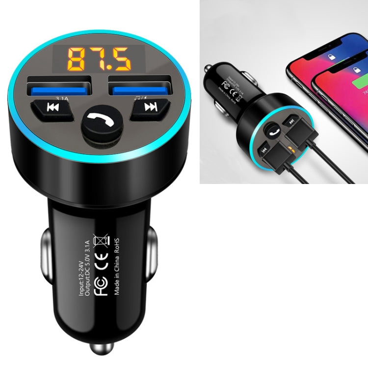 Halo Car MP3 Bluetooth Player Car Charger Car FM Transmitter 3.1A Car Charger(Elegant Black ) - In Car by buy2fix | Online Shopping UK | buy2fix