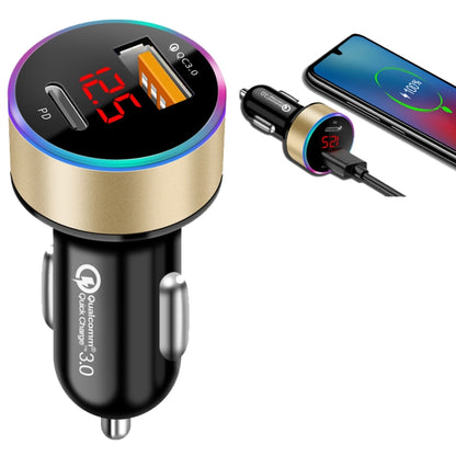 Aluminum Alloy Digital Display PD+QC3.0 Car Charger Multifunctional Car Charger( Gold) - In Car by buy2fix | Online Shopping UK | buy2fix