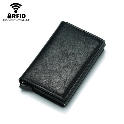 Automatic Elastic Card Type Anti-magnetic RFID Anti-theft Retro Card Package Universal Leather Metal Wallet(Black) - Home & Garden by buy2fix | Online Shopping UK | buy2fix