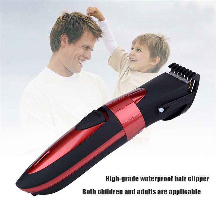 Waterproof Electric Hair Clipper Rechargeable Hair Trimmer Hair Cutting Machine Haircut Beard Trimer, EU Plug(Red) - Hair Trimmer by buy2fix | Online Shopping UK | buy2fix