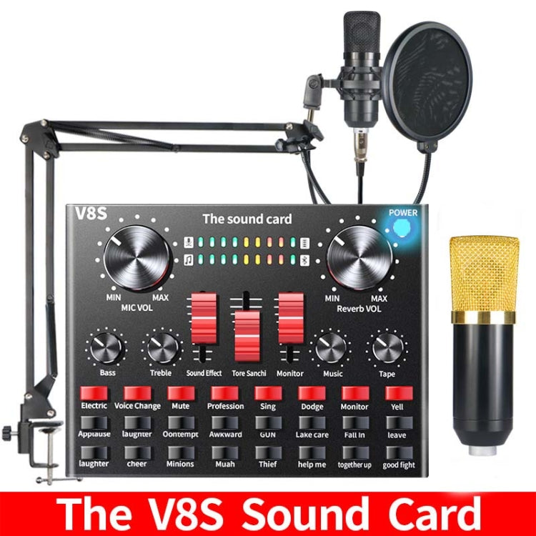 V8S Sound Card Mobile Phone Computer Anchor Live K Song Recording Microphone, Specification:V8S  + Golden Net BM700 Set - Consumer Electronics by buy2fix | Online Shopping UK | buy2fix