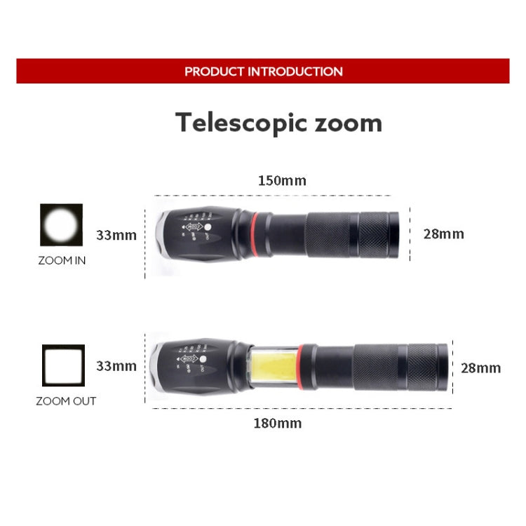 Telescopic Zoom Strong Light Flashlight Strong Magnetic Rechargeable LED Flashlight, Colour: Silver Head (No Battery, No Charger) - LED Flashlight by buy2fix | Online Shopping UK | buy2fix