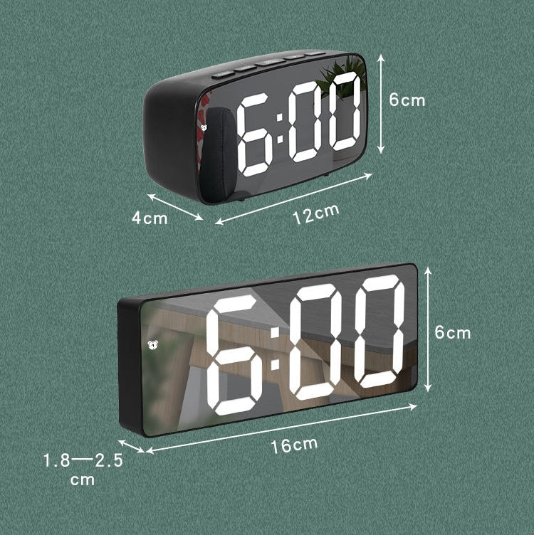 Mirror Bedside Alarm Clock Battery Plug-In Dual-Purpose LED Clock, Colour: Rectangle Black Shell (Black Surface green light) - Home & Garden by buy2fix | Online Shopping UK | buy2fix