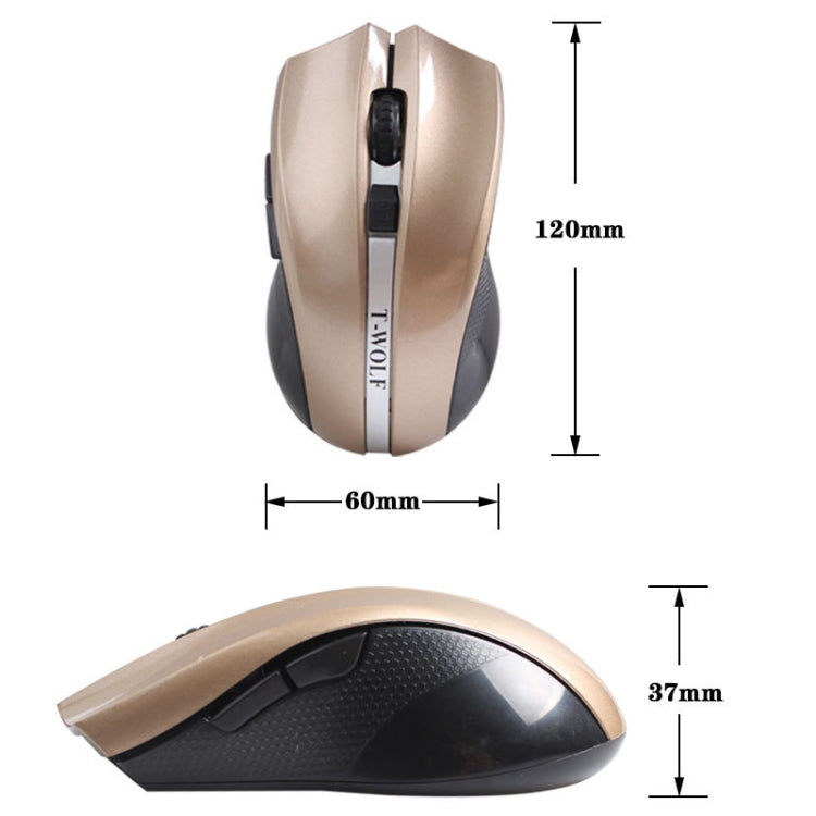 T-WOLF Q5 2.4GHz 5-Buttons 2000 DPI Wireless Mouse Silent And Non-Light Gaming Office Mouse For Computer PC Laptop( Golden) - Wireless Mice by T-WOLF | Online Shopping UK | buy2fix