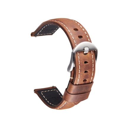 Quick Release Watch Band Crazy Horse Leather Retro Watch Band For Samsung Huawei,Size: 24mm  (Deep Brown Silver Buckle) - Watch Bands by buy2fix | Online Shopping UK | buy2fix