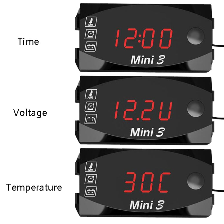 Voltage Clock And Temperature 3 In 1 LED Electronic Meter Large-Screen Digital Display Waterproof And Dustproof Voltmeter(Red Light) - In Car by buy2fix | Online Shopping UK | buy2fix