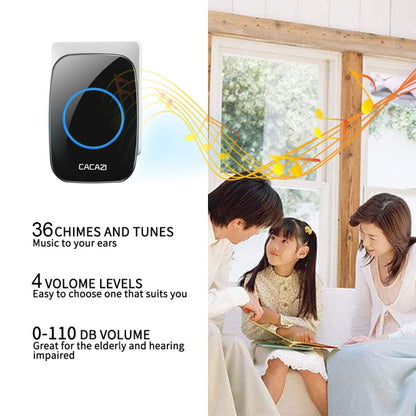 CACAZI H10 1 For 2 Home Wireless Music Doorbell without Battery, Plug:EU Plug(Black) - Security by CACAZI | Online Shopping UK | buy2fix