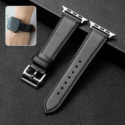 Cowhide Leather Strap Watch Band For Apple Watch Series 8&7 41mm / SE 2&6&SE&5&4 40mm / 3&2&1 38mm(Black) - Watch Bands by buy2fix | Online Shopping UK | buy2fix