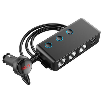 Car Cigarette Lighter Car Charger 3USB Port +1 QC3.0 + 3 Cigarette Lighter Ports + Back Clip Design + LED Display(HC67A) - In Car by buy2fix | Online Shopping UK | buy2fix