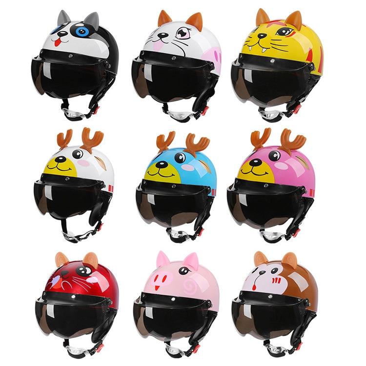 BYB 820 Children Four Seasons Universal Cartoon Electric Motorcycle Helmet, Specification: Tea Color Short Lens(Four Seasons White Cat) - In Car by buy2fix | Online Shopping UK | buy2fix