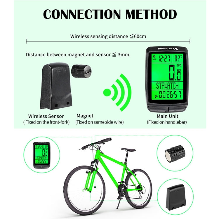 WEST BIKING 5 Languages Bicycle Waterproof Backlight Multifunction Wireless Odometer Speedometer(Black) - Speedometers by WEST BIKING | Online Shopping UK | buy2fix