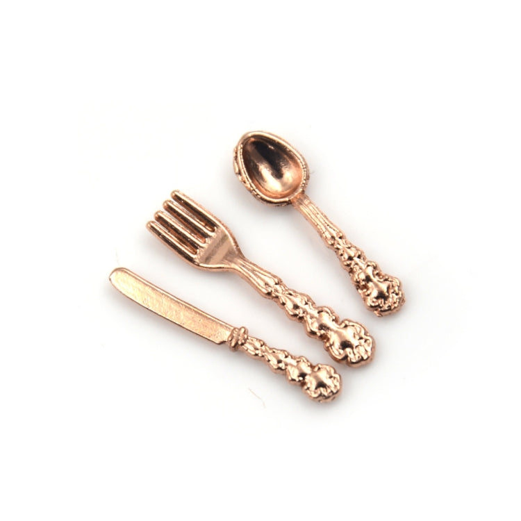 12 PCS / Set Simulation Kitchen Food Furniture Toys Dollhouse Miniature Accessories 1:12 Fork Knife Soup Spoon Tableware(Rose Gold) - Toys & Hobbies by buy2fix | Online Shopping UK | buy2fix