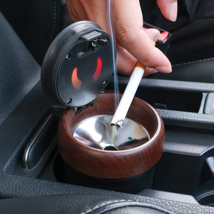 N17D Car Ashtray Arc Spot Tobacco With Lamp and Cover Car Ashtray(Wood Grain) - In Car by buy2fix | Online Shopping UK | buy2fix