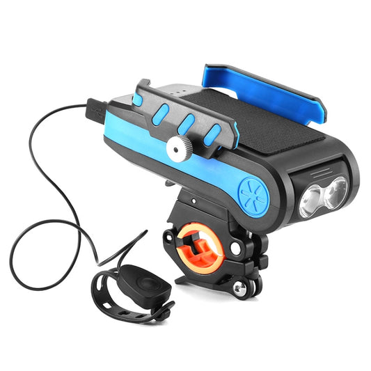 BG-2021 Bicycle Front Light 4 In 1 Mobile Phone Holder Horn Light Mountain Bike Front Light, Colour: 4000 MAH Blue - Headlights by buy2fix | Online Shopping UK | buy2fix