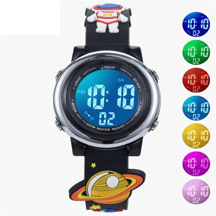 JNEW A380-86161 Children Cartoon 3D Space Planet Multifunctional Waterproof Sports LED Electronic Watch(Black) - Cartoon Watches by JNEW | Online Shopping UK | buy2fix