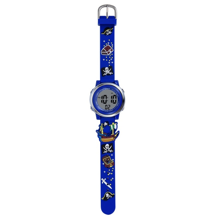 JNEW A380-20092 Children Cartoon 3D Pirate Ship Waterproof Time Cognitive Multifunction Sports LED Electronic Watch(Blue) - Cartoon Watches by JNEW | Online Shopping UK | buy2fix