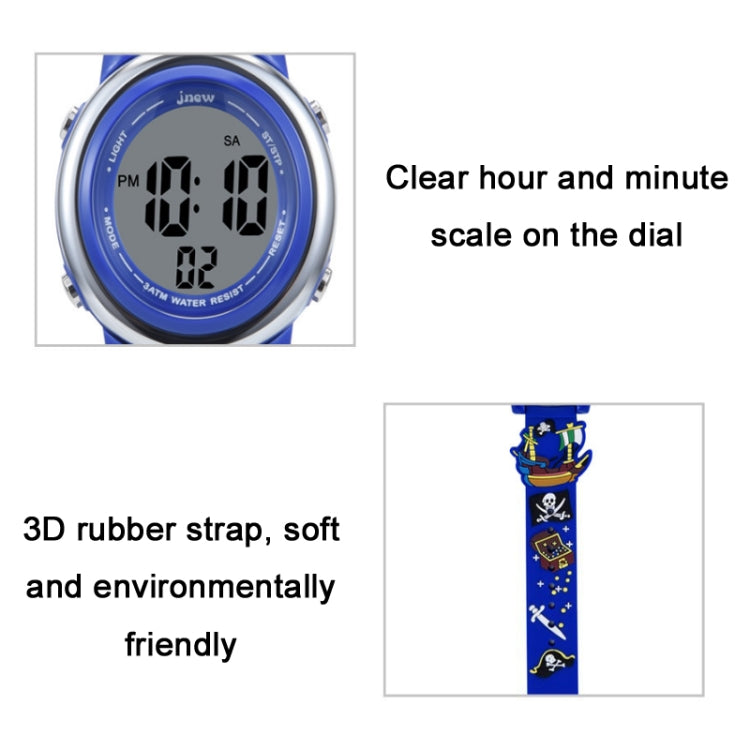 JNEW A380-20092 Children Cartoon 3D Pirate Ship Waterproof Time Cognitive Multifunction Sports LED Electronic Watch(Blue) - Cartoon Watches by JNEW | Online Shopping UK | buy2fix