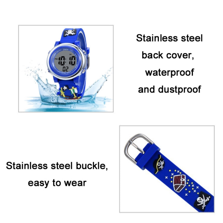 JNEW A380-20092 Children Cartoon 3D Pirate Ship Waterproof Time Cognitive Multifunction Sports LED Electronic Watch(Blue) - Cartoon Watches by JNEW | Online Shopping UK | buy2fix