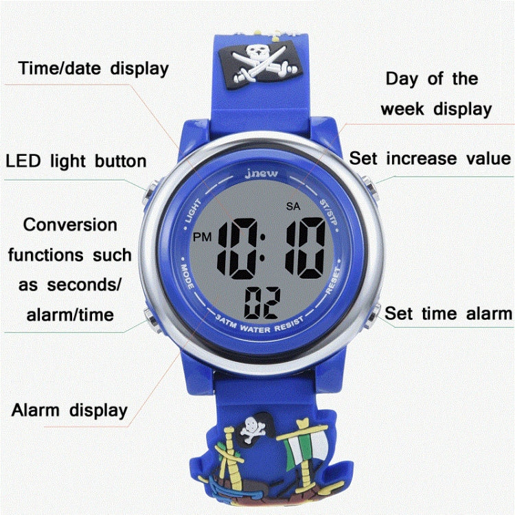 JNEW A380-20092 Children Cartoon 3D Pirate Ship Waterproof Time Cognitive Multifunction Sports LED Electronic Watch(Blue) - Cartoon Watches by JNEW | Online Shopping UK | buy2fix