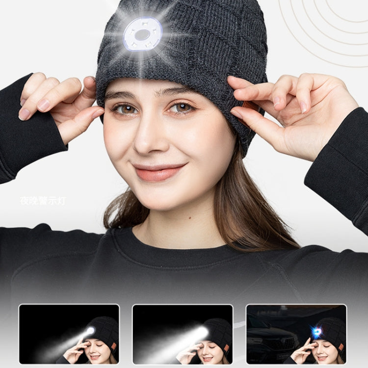 RG5-BL Bluetooth LED Lighting Music Knit Hat Plus Velvet Night Running Lamp Hat(Dark Gray) - Smart Wear by buy2fix | Online Shopping UK | buy2fix