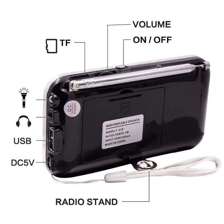 Y-619  FM/AM Mini Radio MP3 Rechargeable Music Player Support TF/SD Card with LED Display(Black) - Consumer Electronics by buy2fix | Online Shopping UK | buy2fix