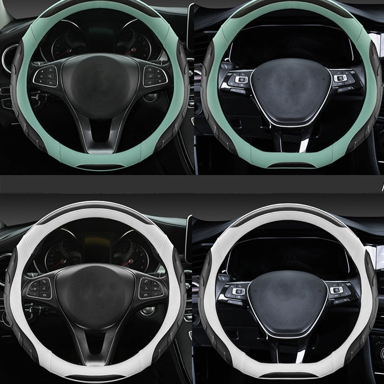 Leather Carbon Fiber Stitching Car Steering Wheel Set, Diameter: 38cm(Black White D Shape) - In Car by buy2fix | Online Shopping UK | buy2fix