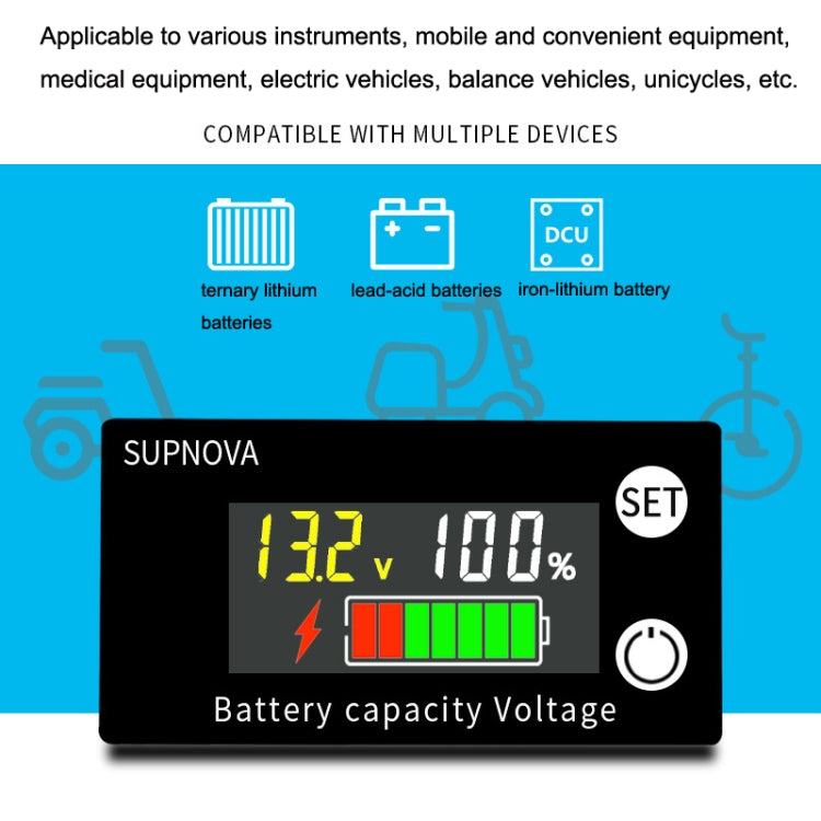 SUPNOVA LCD Color Screen DC Voltmeter Lithium Storage Battery Meter, Style: Alarm + Temperature Type - Consumer Electronics by SUPNOVA | Online Shopping UK | buy2fix