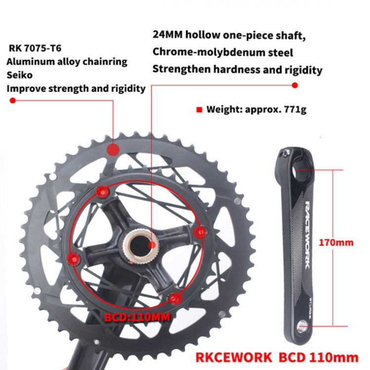 RACEWORK RKRFA Road Bike Aluminum Alloy 22-speed Crankset, Spec: 53-39T with BB - Outdoor & Sports by RACEWORK | Online Shopping UK | buy2fix
