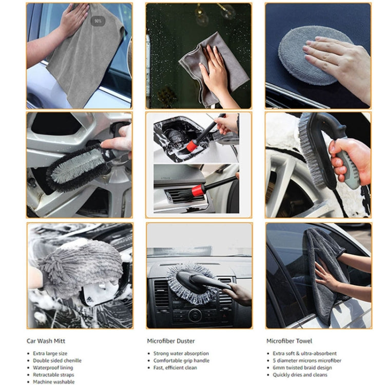 9 PCS / Set Car Waterproof Gloves Tire Gap Cleaning Brush Car Wash Set - In Car by buy2fix | Online Shopping UK | buy2fix