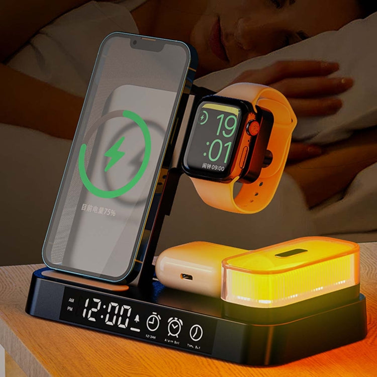 A37 30W 3-in-1 Wireless Charging Phone Stand with RGB Night Light & Alarm Clock & Watch Charger For Apple Function(Black) - Multifunction Charger by null | Online Shopping UK | buy2fix
