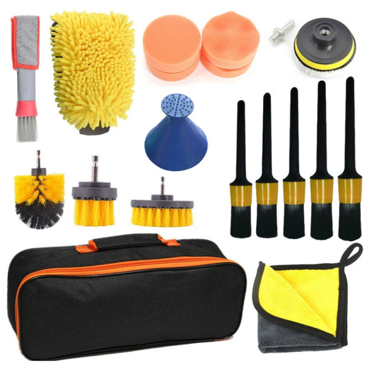 19 PCS / Set Car Beauty Cleaning Brush Details Brush Washing Glove Tool Set(Yellow Ring) - In Car by buy2fix | Online Shopping UK | buy2fix