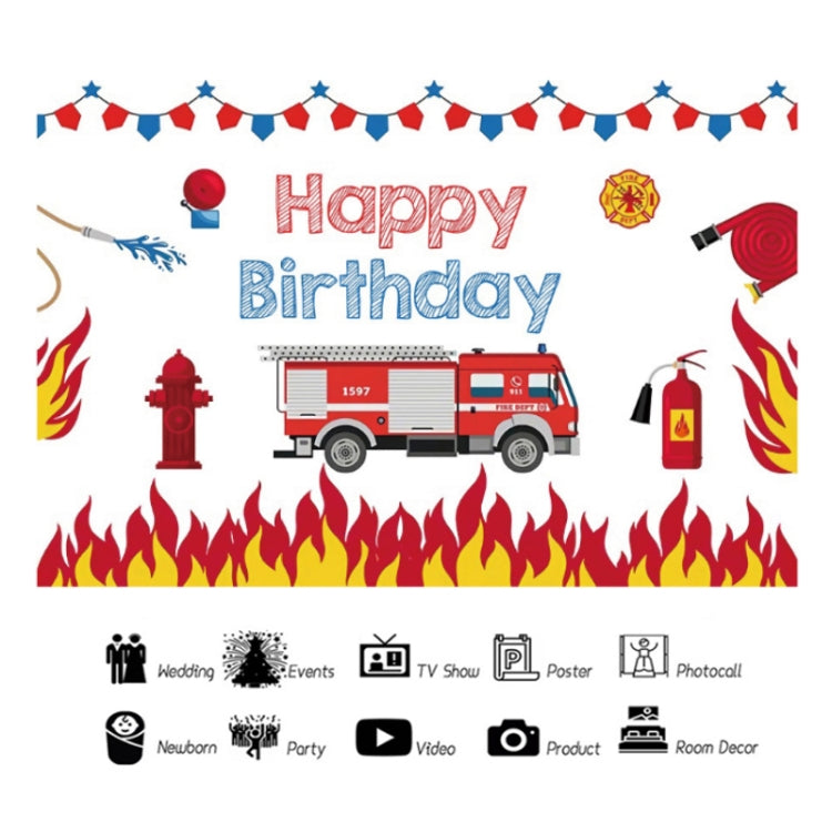 1.5x1m Fire Engine Happy Birthday Party Scene Backdrop for Photojournalism(MDU04233) - Camera Accessories by buy2fix | Online Shopping UK | buy2fix