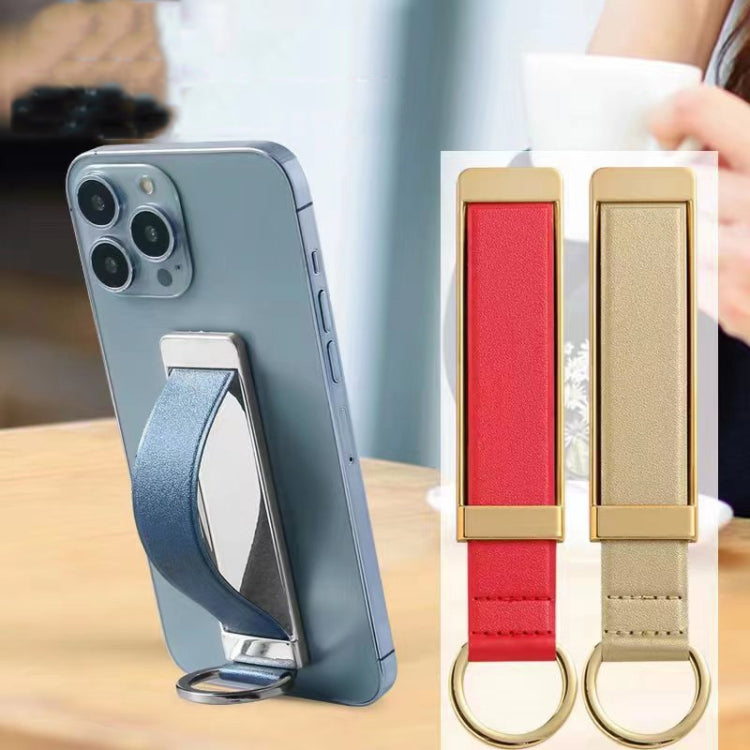 PU Leather Metal Wrist Strap Cell Phone Holder Zinc Alloy Paste Desktop Stand(FOH Color) - Hand-Sticking Bracket by buy2fix | Online Shopping UK | buy2fix