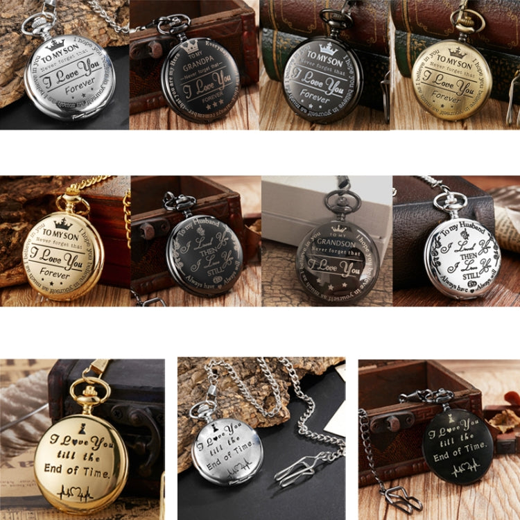 Engraved Vintage Commemorative Quartz Pocket Watch Round Watch, Style: I Love You (Black) - Necklace Watch Watches by buy2fix | Online Shopping UK | buy2fix