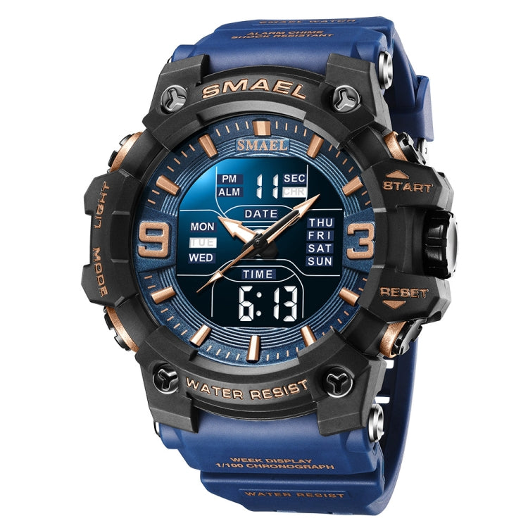 SMAEL 8049 Waterproof Sports Watch Men Multi-function Night Light Electronic Watch(Deep Blue) - Leather Strap Watches by SMAEL | Online Shopping UK | buy2fix