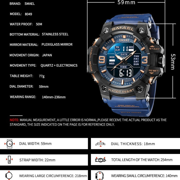 SMAEL 8049 Waterproof Sports Watch Men Multi-function Night Light Electronic Watch(Deep Blue) - Leather Strap Watches by SMAEL | Online Shopping UK | buy2fix