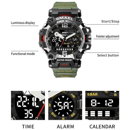 SMAEL 8072 Alloy Outdoor Multifunctional Electronic Watch Men Dual Display Waterproof Watch(Red) - Metal Strap Watches by SMAEL | Online Shopping UK | buy2fix